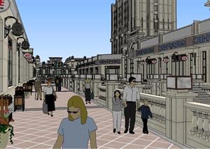 欧式商业步行街建筑与景观规划方案SU(草图大师)精致设计模型