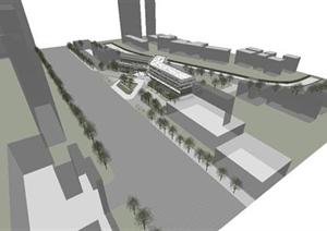曲线酒店建筑规划设计SU(草图大师)模型