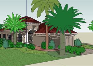 地中海风格别墅花园景观设计sketchup模型
