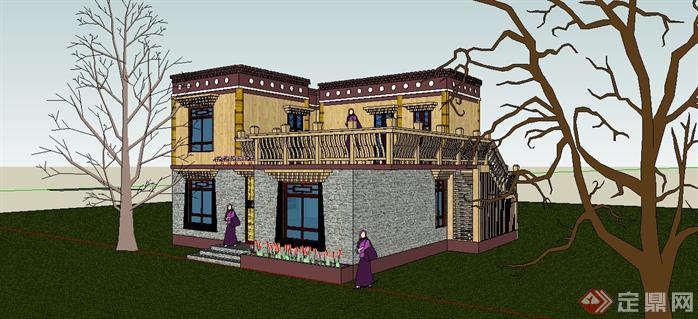 藏式风格别墅建筑设计sketchup模型