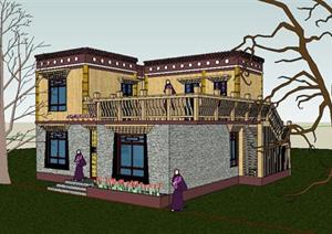 藏式风格别墅建筑设计sketchup模型