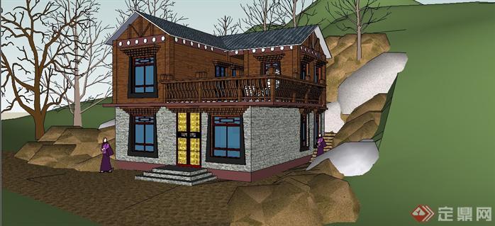 山地藏式风格别墅建筑设计sketchup模型