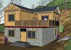 山地简洁藏式风格别墅建筑设计sketchup模型