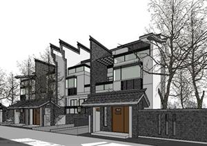 中式联排别墅建筑方案设计sketchup模型