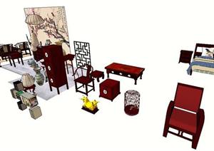 一套中式家具组件SU(草图大师)精致设计模型