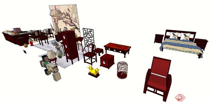 一套中式家具组件SU精致设计模型