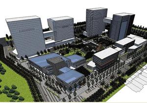金融商务广场建筑规划SU(草图大师)精致设计模型