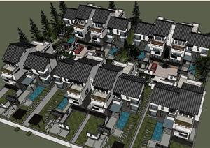 中式别墅四合院建筑SU(草图大师)精致设计模型