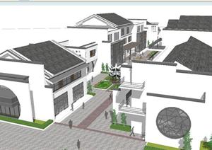 新中式小商业街建筑SU(草图大师)精致设计模型
