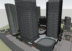 大型城市商业+办公+住宅综合地块规划建筑方案SU(草图大师)精致设计模型