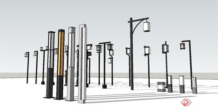 新中式街灯组件集SU精品设计模型