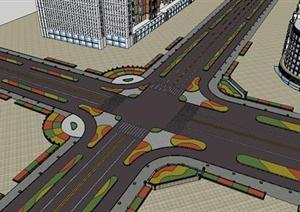十字交通路口景观改造方案SU(草图大师)精致设计模型