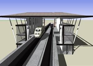 城市地铁地上车站建筑SU(草图大师)精致设计模型