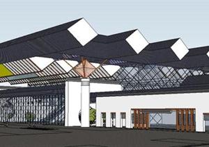 新中式风格火车客运站建筑SU(草图大师)精致设计模型