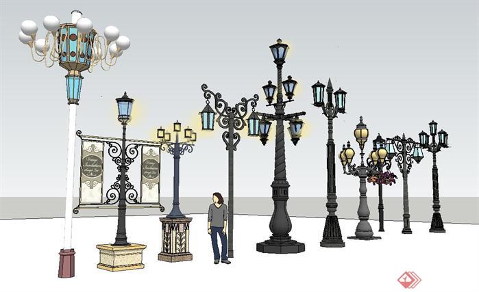 欧式商业街装饰景观灯组件集SU精品设计模型