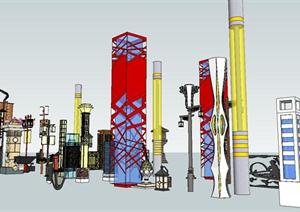 各式各样的特色灯柱组件集SU(草图大师)精品设计模型