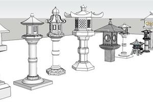 日式庭院石灯组件集SU(草图大师)精品设计模型