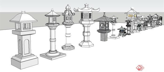 日式庭院石灯组件集SU精品设计模型