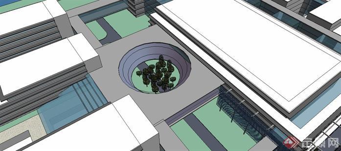 某现代风格图书馆建筑设计方案su模型3