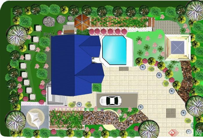 景观绿化设计别墅庭院景观ps平面排版