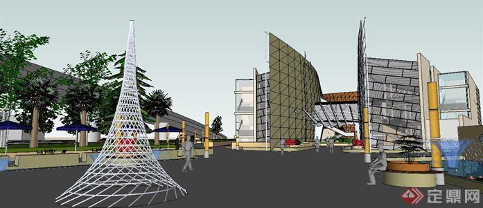 博物馆建筑和广场景观设计方案su模型4