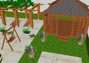 小型屋顶花园设计方案SU(草图大师)模型