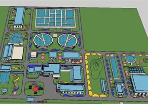 污水处理厂简约建筑规划设计SU(草图大师)模型