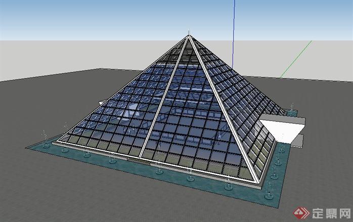 玻璃金字塔 下沉式广场（现代）采光井su模型