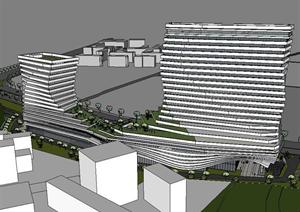 一个度假星级酒店建筑方案SU(草图大师)精致设计模型