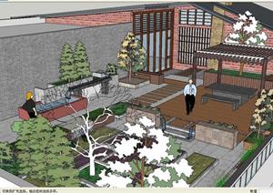 新中式屋顶花园方案SU(草图大师)精致设计模型