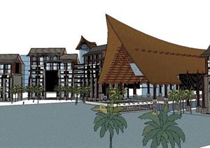 东南亚风格度假酒店建筑方案SU(草图大师)精致设计模型