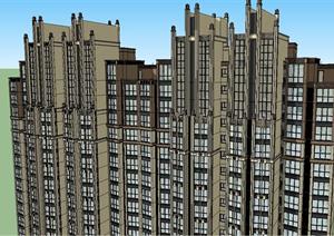 art-deco风格高层住宅楼建筑方案SU(草图大师)精致设计模型