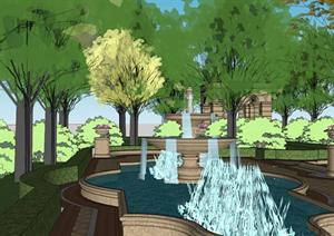 某公园欧式水池景观模型