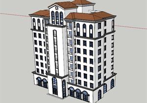 西班牙风格酒店式公寓住宅建筑设计SU(草图大师)精细模型