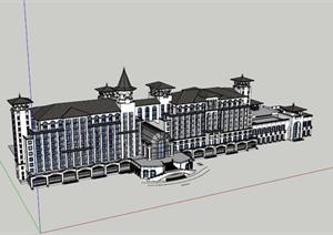 西班牙风格酒店公寓建筑设计方案精细SU(草图大师)模型