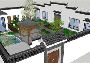 新中式别墅小院落方案SU(草图大师)精致设计模型
