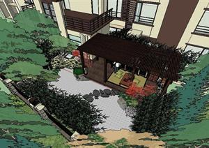 一层枯山水场景庭院方案SU(草图大师)精致设计模型