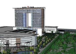 现代风格人民医院建筑设计方案SU(草图大师)精致设计模型