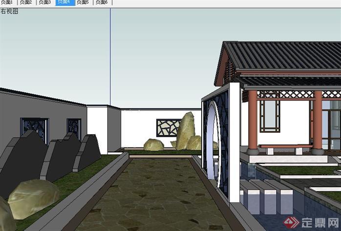 中式古建别墅院落SU精致设计模型(2)