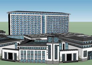 新中式人民医院门诊大楼建筑设计方案SU(草图大师)精致设计模型