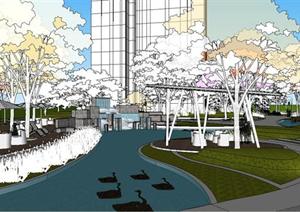 一个现代商业广场景观方案SU(草图大师)精致设计模型