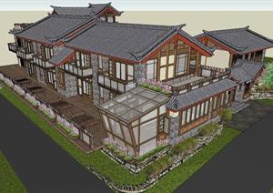 一套中式别墅府邸豪宅SU(草图大师)精致设计模型