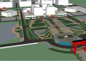 市民广场景观规划方案SU(草图大师)精致设计模型