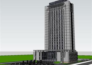 高层总部办公大厦建筑方案SU(草图大师)精致设计模型