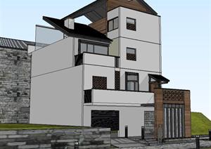 一个新中式别墅方案SU(草图大师)精致设计模型