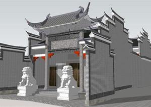 一个新中式祠堂建筑方案SU(草图大师)精致设计模型