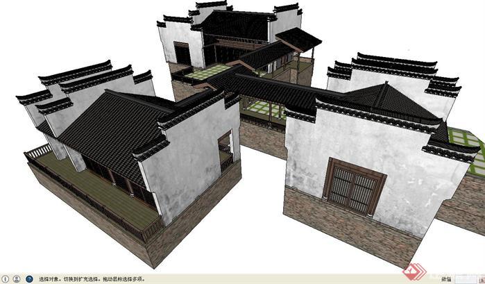 仿古商业旅舍建筑方案SU精致设计模型(1)