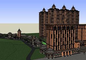西双版纳项目酒店建筑模型SU(草图大师)精致设计模型