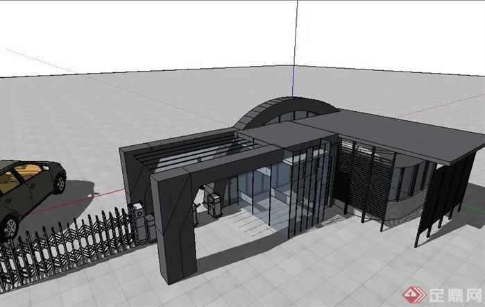 两个大门门岗亭建筑方案SU精致设计模型(2)