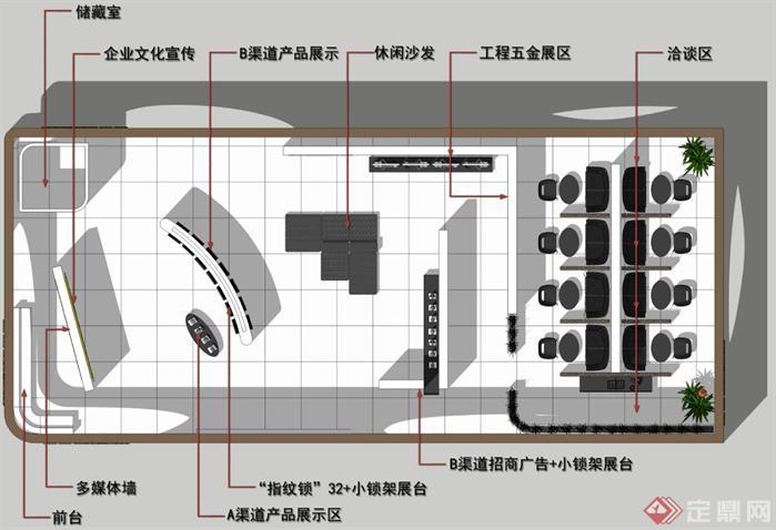 五金展会展厅SU精品设计模型（整套CAD图纸+效果图）(4)